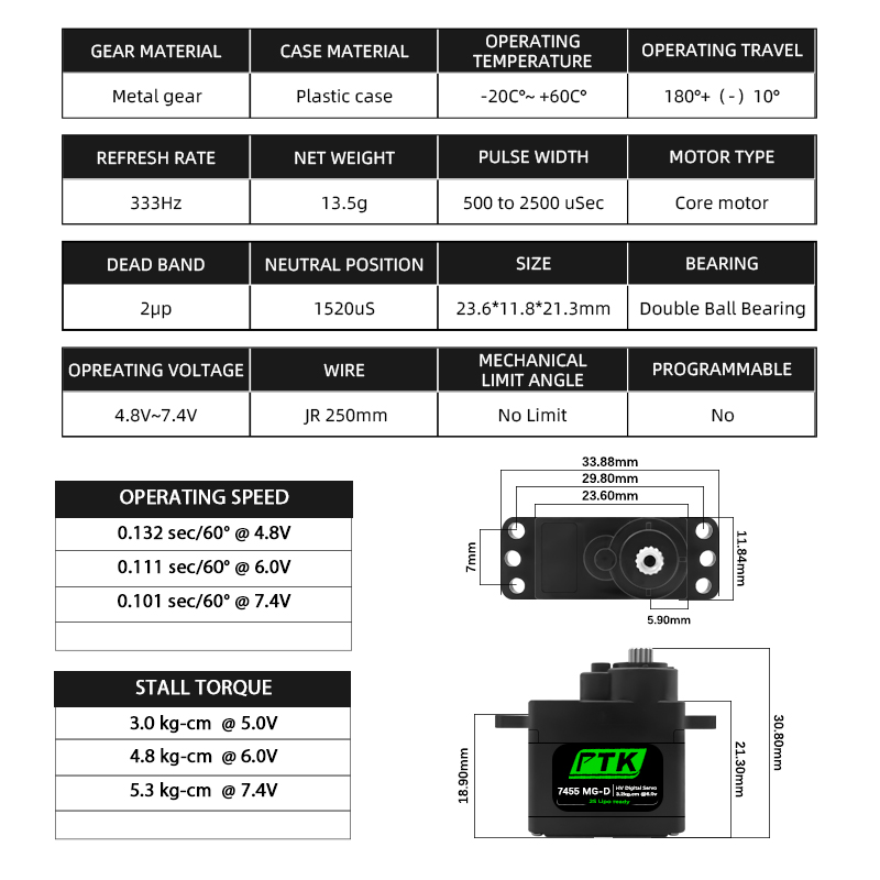 PTK 7455MG-D servo 12g Digital - Rc Helicopter Servo 评论和价格
